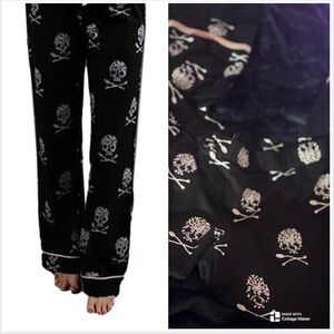 Black Skull and Crossbones Pajama Pants W Pink Detailing